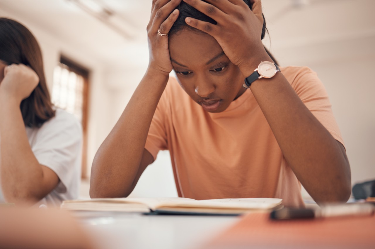 Woman struggling to focus